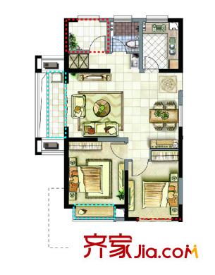 新湖明珠城五期聆湖苑14#奇數(shù)層A2戶型 2室2廳1衛(wèi)