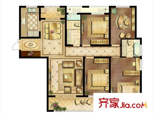 浦灣公館一期2#標(biāo)準(zhǔn)層D戶型 4室2廳2衛(wèi)1廚