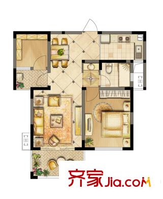 誠河新旅城六期7#標準層G7戶型 2室2廳1衛(wèi)1廚
