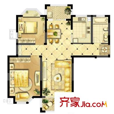 誠河新旅城一期6#標準層G7戶型 2室2廳1衛(wèi)1廚