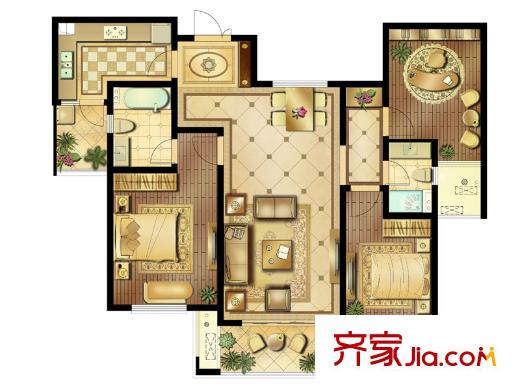 浦灣公館一期1#標(biāo)準(zhǔn)層C戶型 3室2廳2衛(wèi)1廚