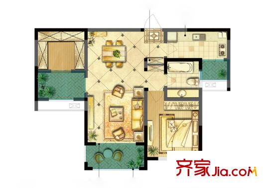 誠河新旅城五期9#、10#標準層G4戶型 2室2廳1衛(wèi)1廚