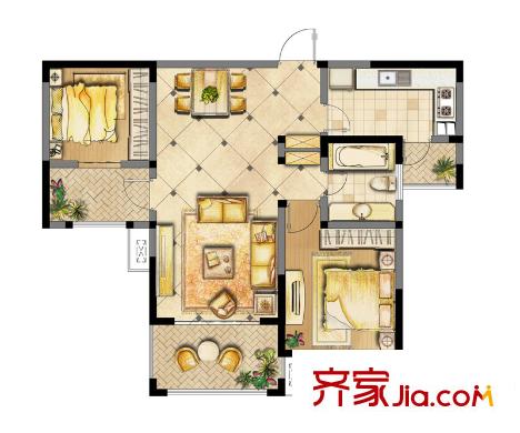 誠河新旅城六期6#標準層G4戶型 2室2廳1衛(wèi)1廚