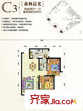 定西?天慶嘉園1-3#C3戶(hù)型 2室2廳1衛(wèi)1廚