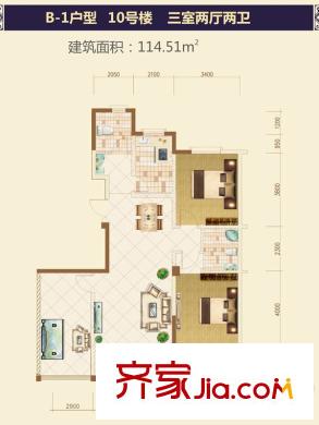 濱河小鎮(zhèn)B-1、10#戶型 3室2廳2衛(wèi)