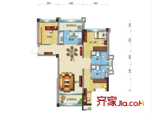 碧桂園?城市花園6、7、11、12號樓J552T-A戶型 3室2廳2衛(wèi)1廚