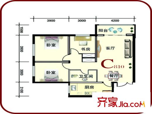 隴商國際項目C戶型 3室2廳1衛(wèi)1廚