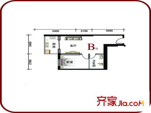 隴商國際項(xiàng)目B戶型 1室2廳1衛(wèi)1廚