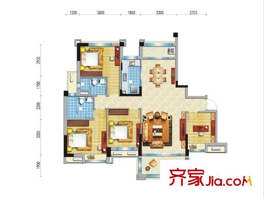 碧桂園?城市花園4號樓J562-A戶型 4室2廳2衛(wèi)1廚