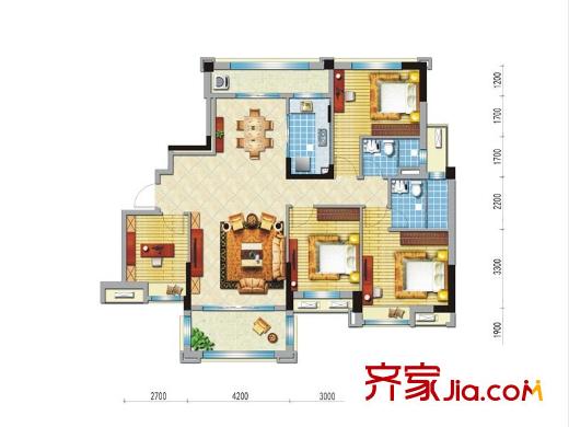 碧桂園?城市花園4號樓J562-B戶型 4室2廳2衛(wèi)1廚