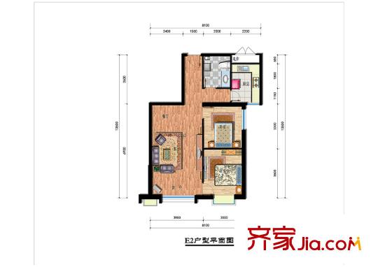 寶豐?紫金城E2戶型 2室2廳1衛(wèi)1廚