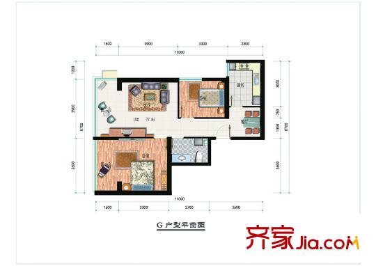 寶豐?紫金城G8戶型 2室2廳1衛(wèi)1廚