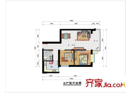 寶豐?紫金城B2戶型 2室2廳1衛(wèi)1廚