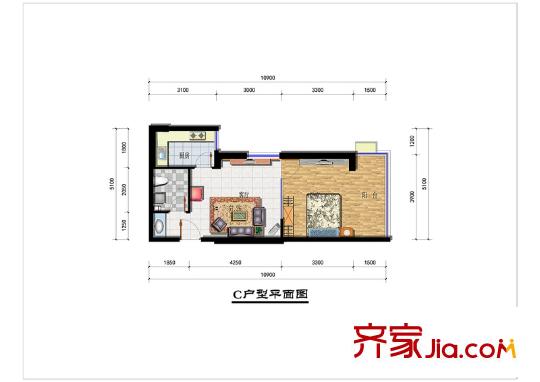 寶豐?紫金城C3戶型 1室1廳1衛(wèi)1廚