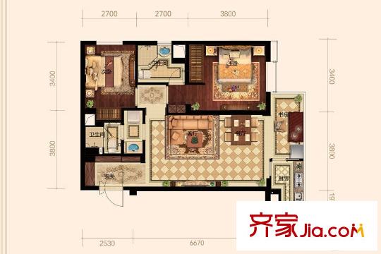 勝利廣場蘭公館B戶型（兩室兩廳兩衛(wèi)） 2室2廳2衛(wèi)