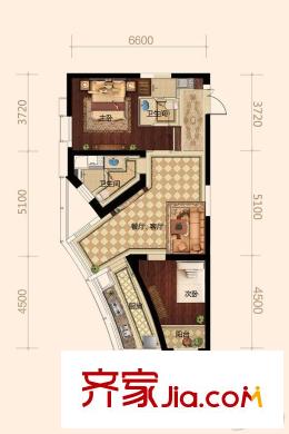 勝利廣場蘭公館F戶型（兩室兩廳兩衛(wèi)） 2室2廳2衛(wèi)1廚