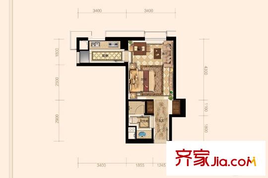 勝利廣場蘭公館D戶型（一室一廳一衛(wèi)） 1室1廳1衛(wèi)1廚