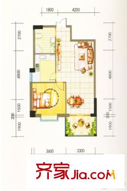白銀國芳國際?世貿(mào)花園H戶型 1室1廳1衛(wèi)1廚