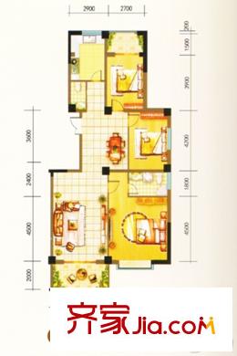 白銀國芳國際?世貿(mào)花園C戶型 3室2廳2衛(wèi)1廚