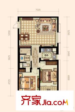 勝利廣場蘭公館A戶型（兩室兩廳一衛(wèi)） 2室2廳1衛(wèi)1廚