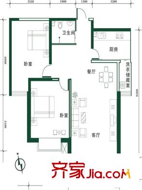 金匯廣場(chǎng)1#、2#、3#、5#、6#、8#樓C戶型（竹香） 2室2廳1衛(wèi)1廚