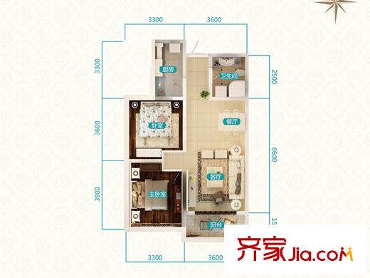 欣欣嘉園東1/3區(qū) 1單元3/4號(hào)房 B3戶型 2室2廳1衛(wèi)1廚