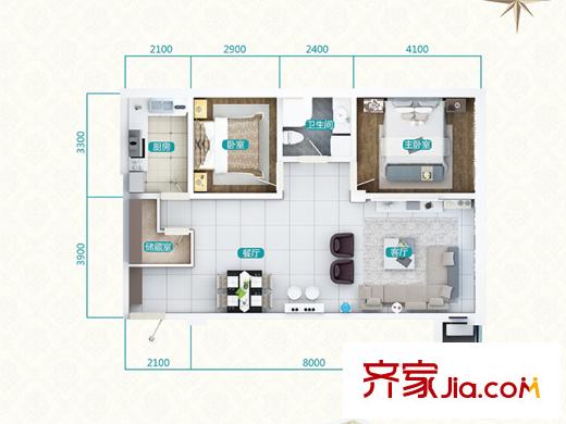 欣欣嘉園東4/8/10區(qū) 1單元1號房 C1戶型 2室2廳1衛(wèi)1廚