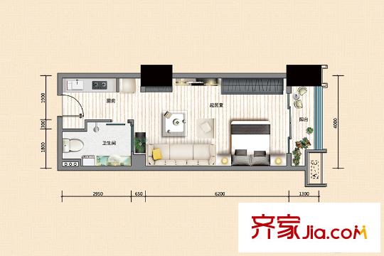 幸福家園A7戶型 1室1廳1衛(wèi)1廚