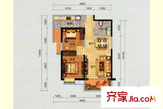 幸福家園二期B2戶型圖 2室2廳1衛(wèi)1廚