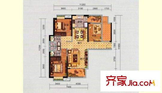 幸福家園二期C5戶型圖 3室2廳2衛(wèi)1廚