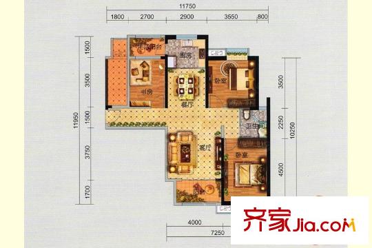 幸福家園二期C3戶型圖 3室2廳2衛(wèi)1廚