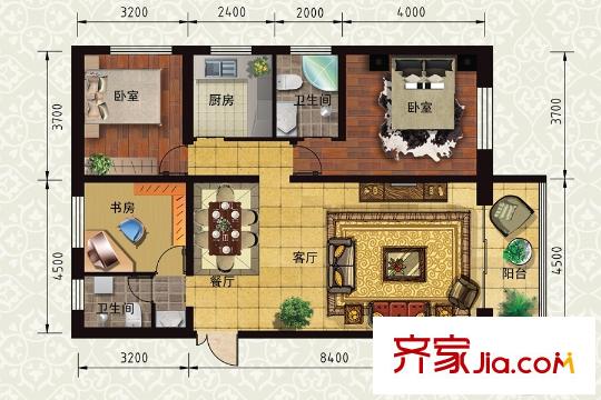 眾邦金水灣1號(hào)院A1戶型 3室2廳2衛(wèi)1廚