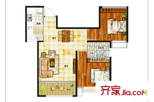 天昱?鳳凰城二期D2戶型 2室2廳1衛(wèi)1廚