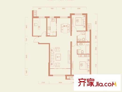 保利?領(lǐng)秀山5#7#8#C4戶型圖 3室2廳2衛(wèi)1廚