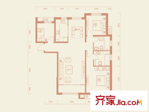 保利?領(lǐng)秀山7#8#C3戶型圖 3室2廳2衛(wèi)1廚