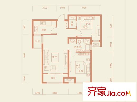 保利?領(lǐng)秀山5#A2戶型圖 2室2廳1衛(wèi)1廚