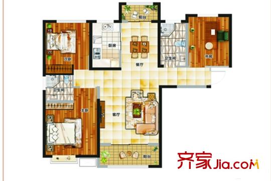 天昱?鳳凰城二期A1戶型 3室2廳2衛(wèi)1廚