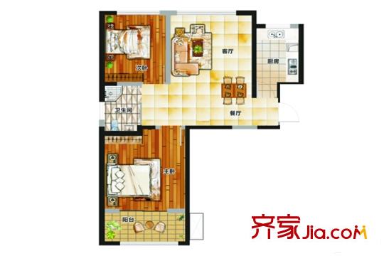 天昱?鳳凰城二期B1戶型 2室2廳1衛(wèi)1廚