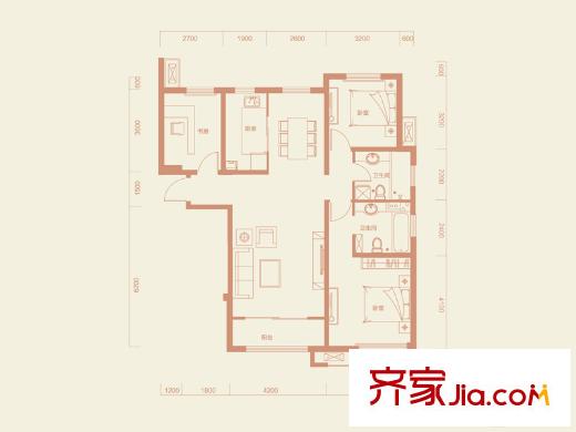 保利?領(lǐng)秀山2#C2戶型圖 3室2廳2衛(wèi)1廚
