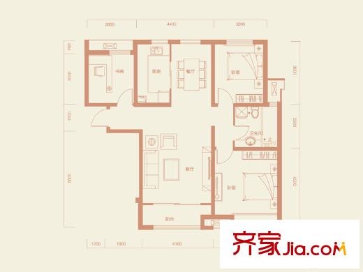 保利?領(lǐng)秀山B2戶型圖 3室2廳1衛(wèi)1廚