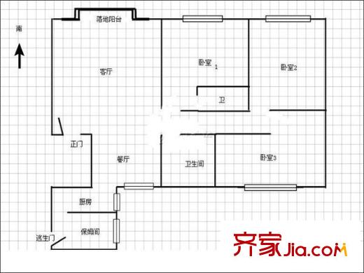 桃花島 3室 戶(hù)型圖