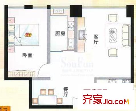 建信大廈戶型圖A2戶型 1室1廳1衛(wèi)1廚