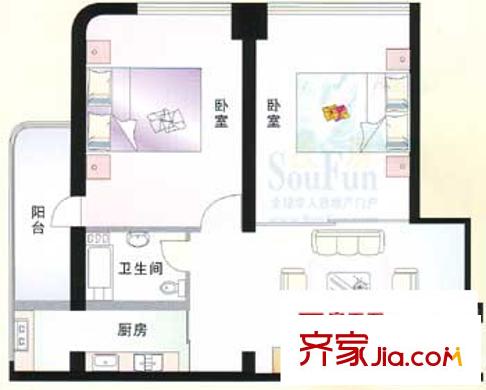 建信大廈戶型圖A1戶型 2室1廳1衛(wèi)1廚