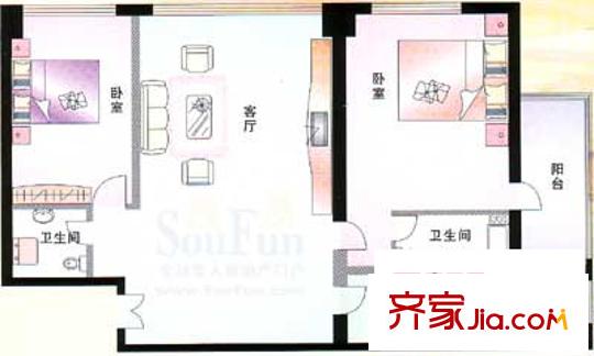 建信大廈戶型圖C戶型 2室2廳2衛(wèi)1廚