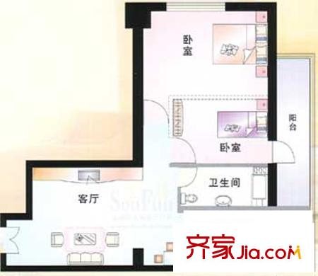 建信大廈戶型圖G戶型 2室1廳1衛(wèi)1廚