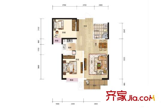 蘭石?睿智名居8#11#15#B2戶型 2室2廳1衛(wèi)1廚