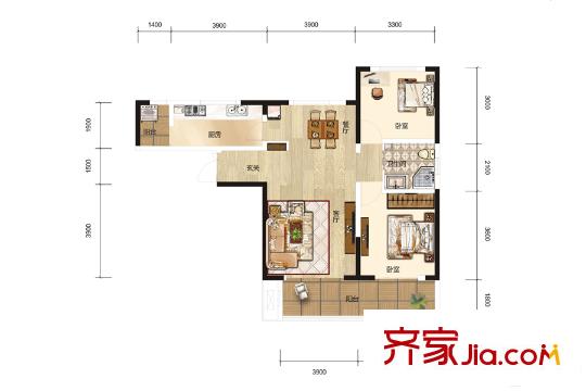 蘭石?睿智名居8#11#15#B3戶型 2室2廳1衛(wèi)1廚