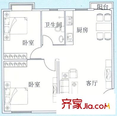 環(huán)保廳家屬院  2室  戶型圖
