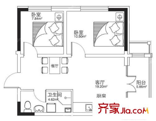 環(huán)保廳家屬院  2室  戶型圖