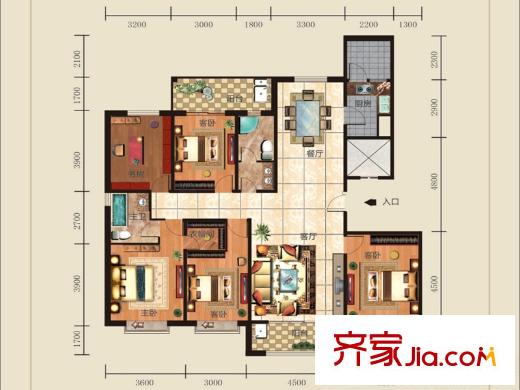 中國鐵建?梧桐苑E戶型 5室2廳2衛(wèi)1廚